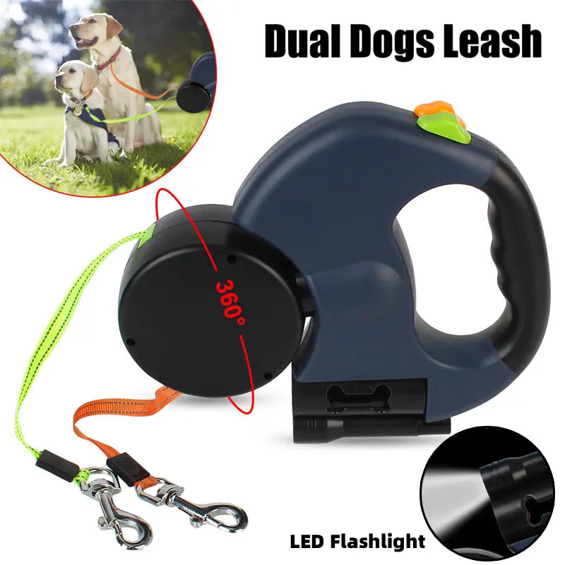 Retractable dog leash with LED light for small pets, durable nylon design