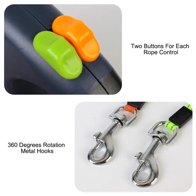 Small dog on retractable LED leash during outdoor walk